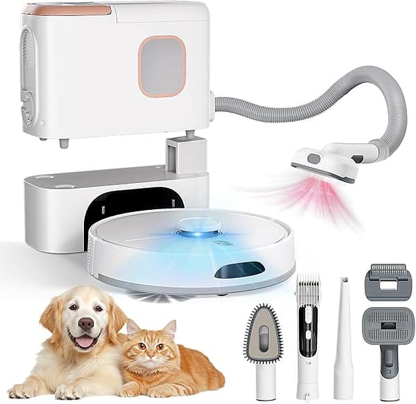 Aspirateur robot haute puissance pour poils d'animaux avec station auto-vidage 3L - Aspiration 6000Pa